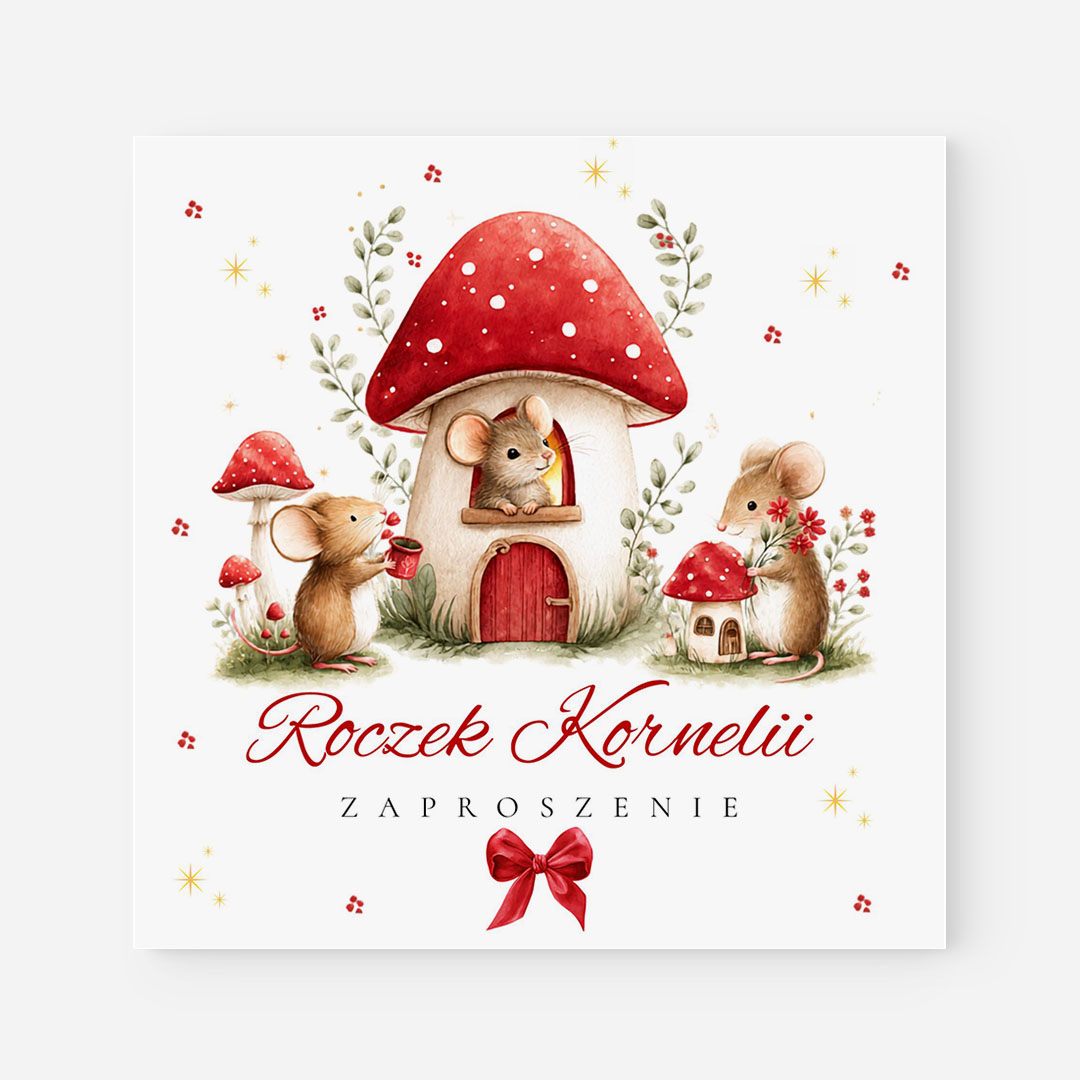 Personalizowane zaproszenia na roczek z muchomorkiem - F°201