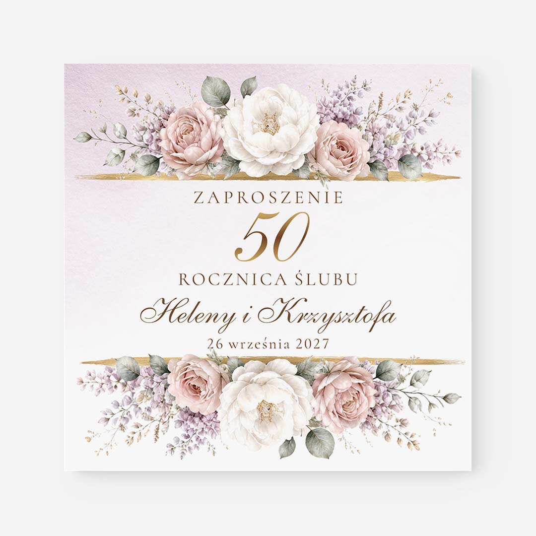 Personalizowane zaproszenia na 50 rocznicę w delikatnym odcieniu fioletu – TG°629