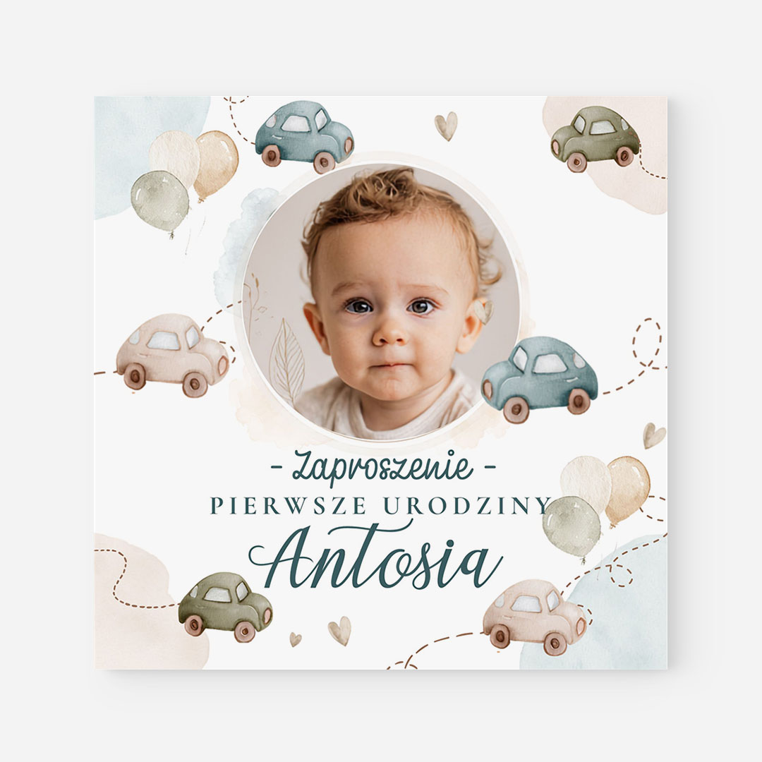 Zaproszenie na roczek dla chłopca ze zdjęciem - auta - F°197
