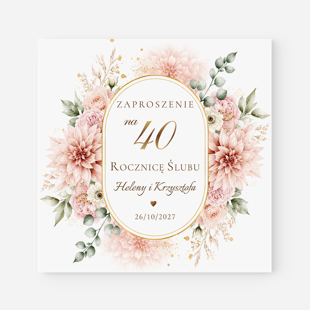 Personalizowane zaproszenie z motywem kwiatów na 40 rocznicę – TG°632