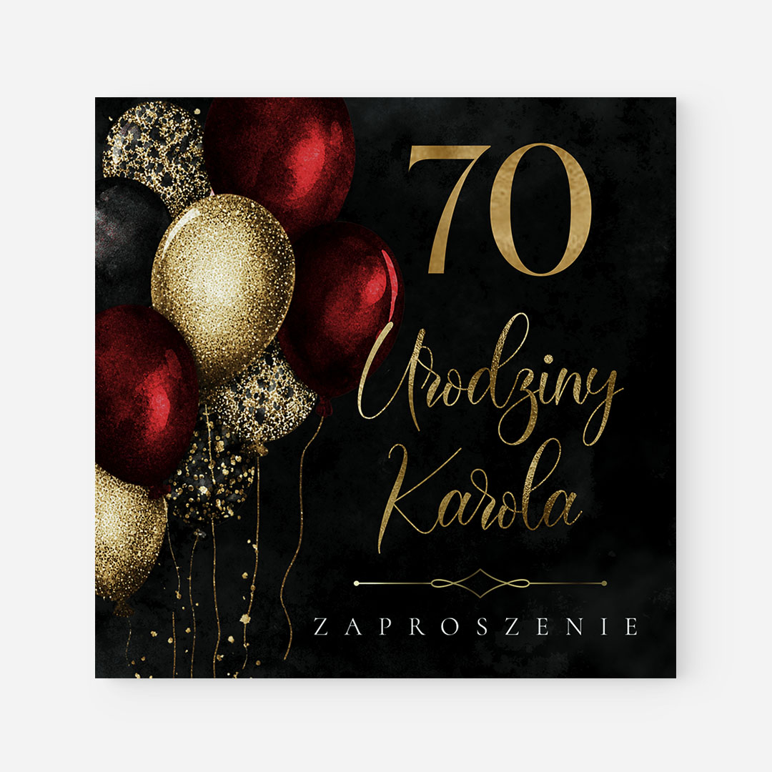 Czarno-bordowe zaproszenia na 70 urodziny – RT°134