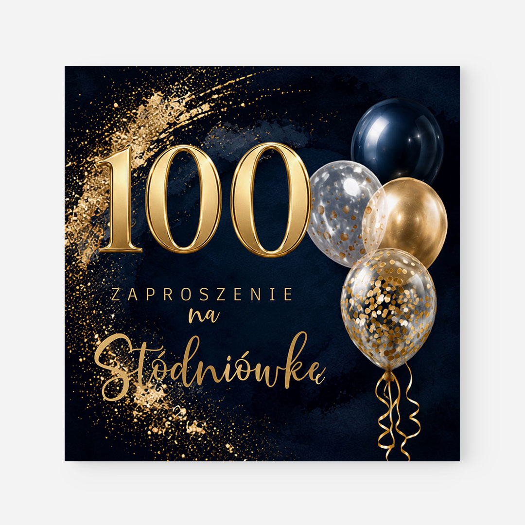 Personalizowane zaproszenia na studniówkę, bal maturalny - granat i złoto