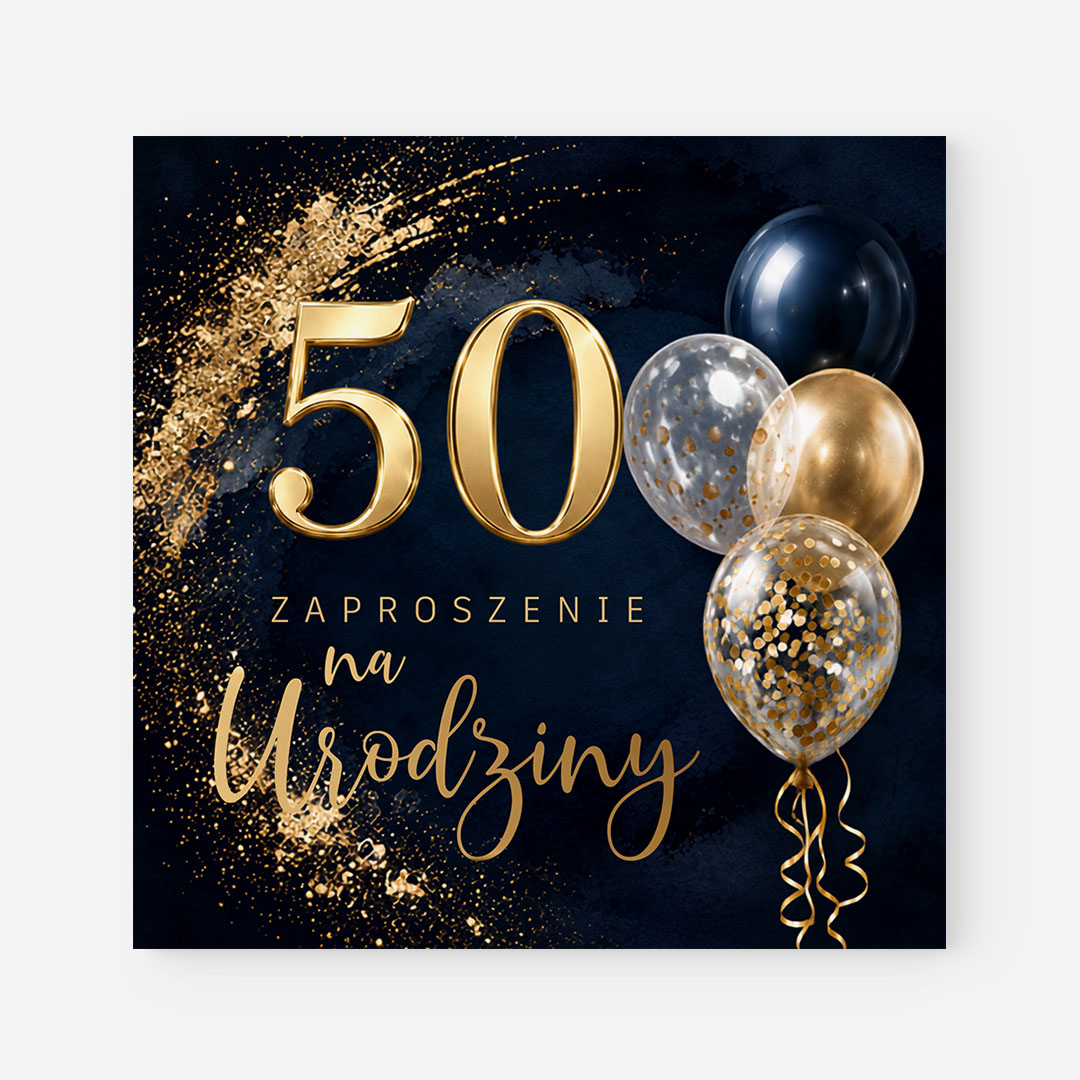 Granatowe zaproszenia personalizowane na 50 – RT°146