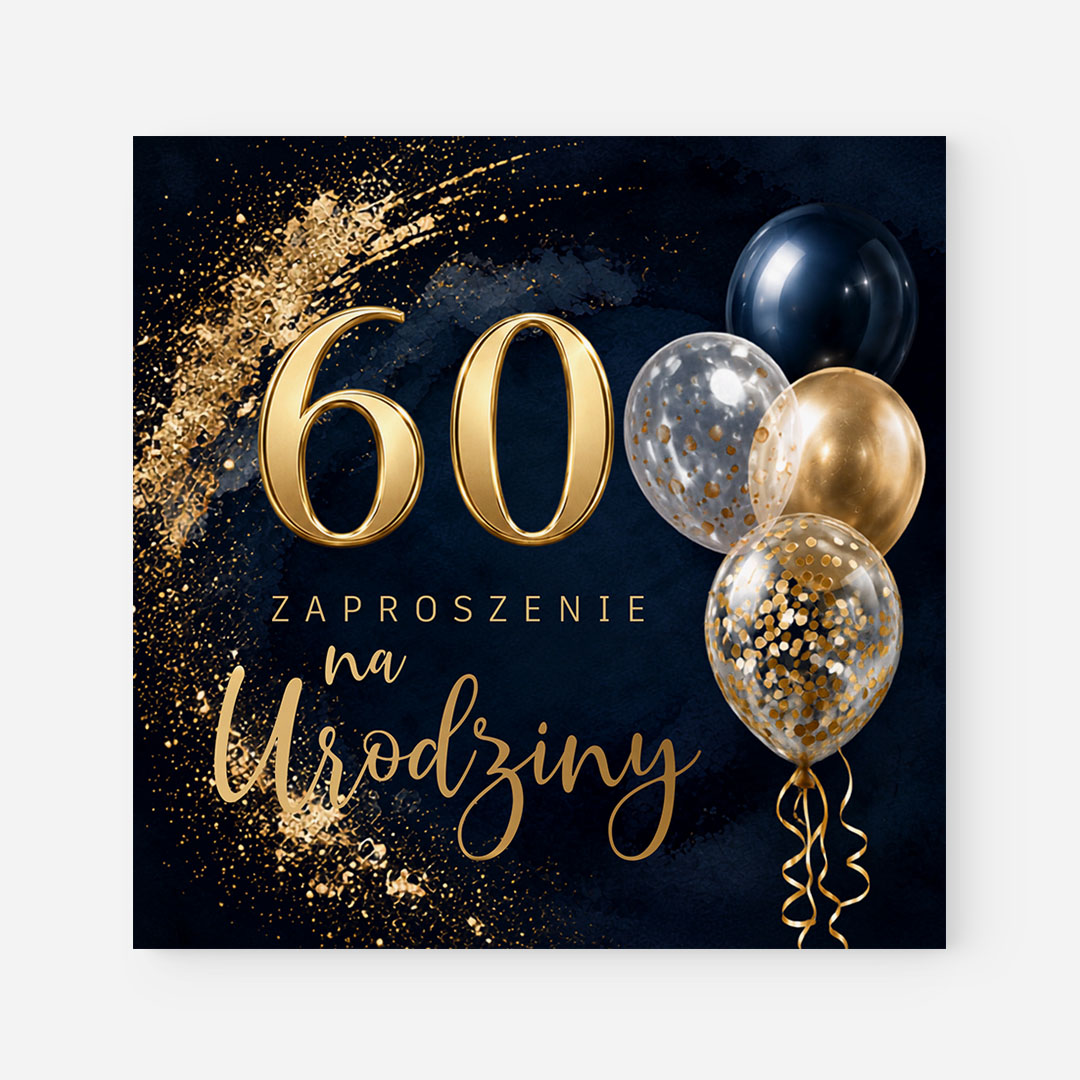Granatowe zaproszenia personalizowane na 60 – RT°146
