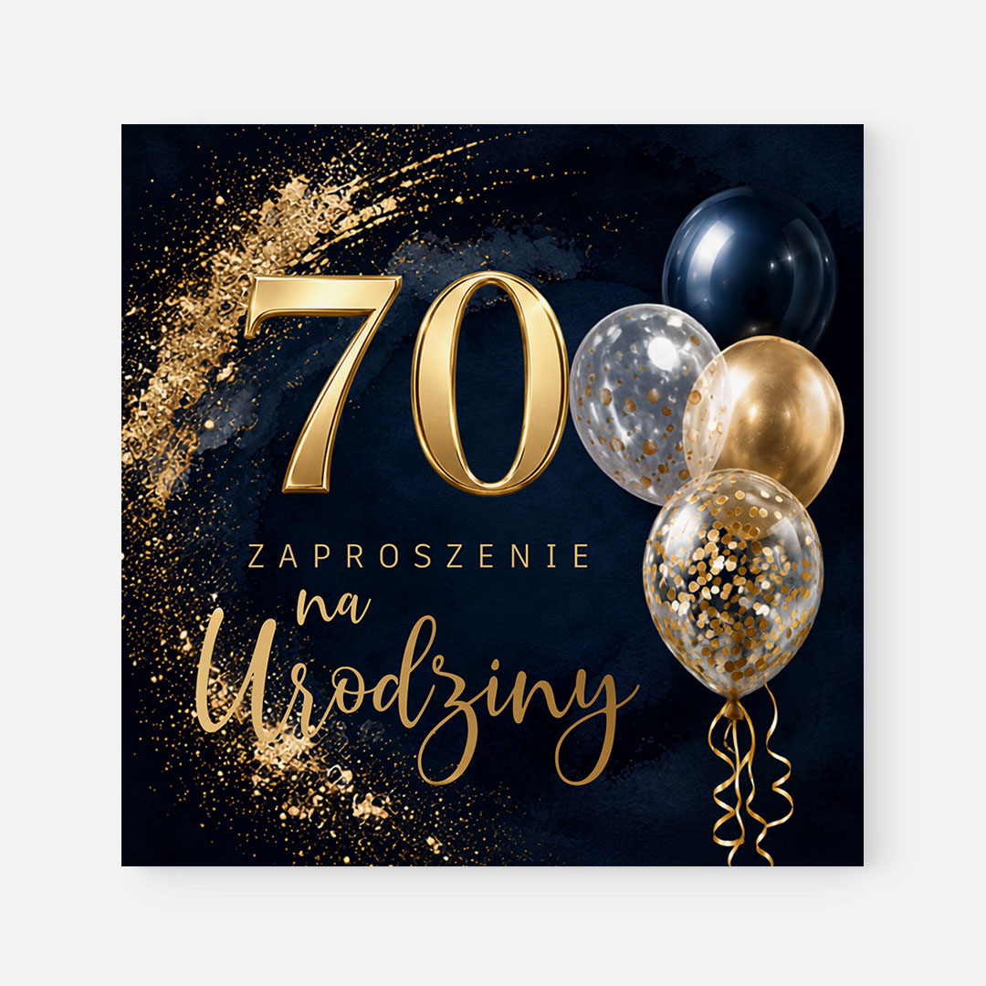Granatowe zaproszenia personalizowane na 70 – RT°146