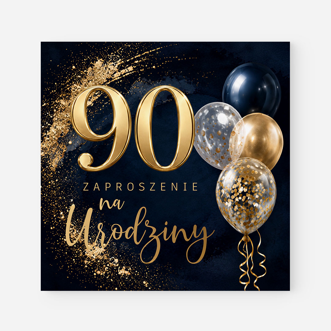 Granatowe zaproszenia personalizowane na 90 – RT°146