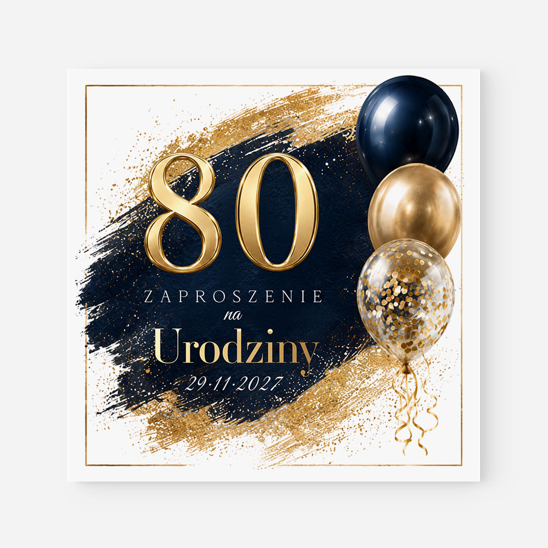 Złoto-granatowe zaproszenie na 80 urodziny – RT°147