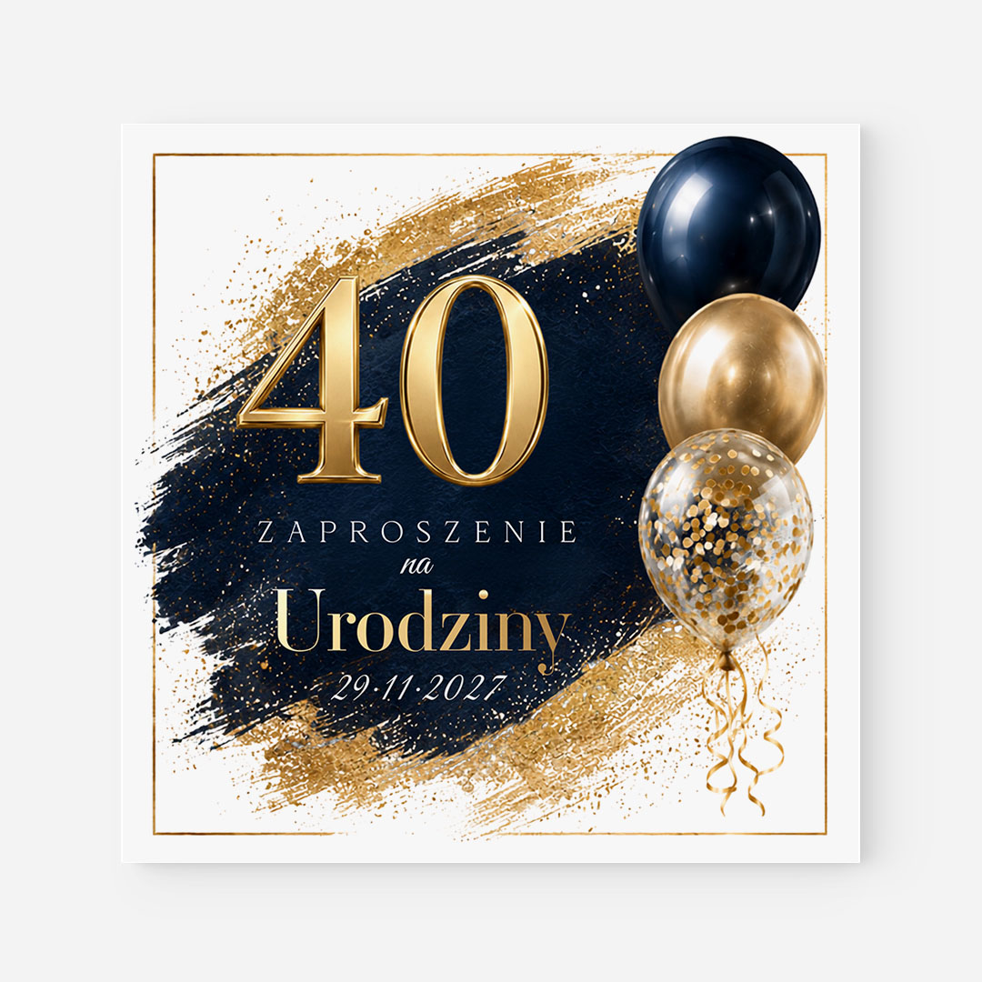 Złoto-granatowe zaproszenie na 40 urodziny – RT°147