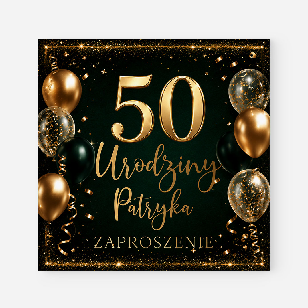 Zielono-złote zaproszenia na 50 urodziny – RT°148