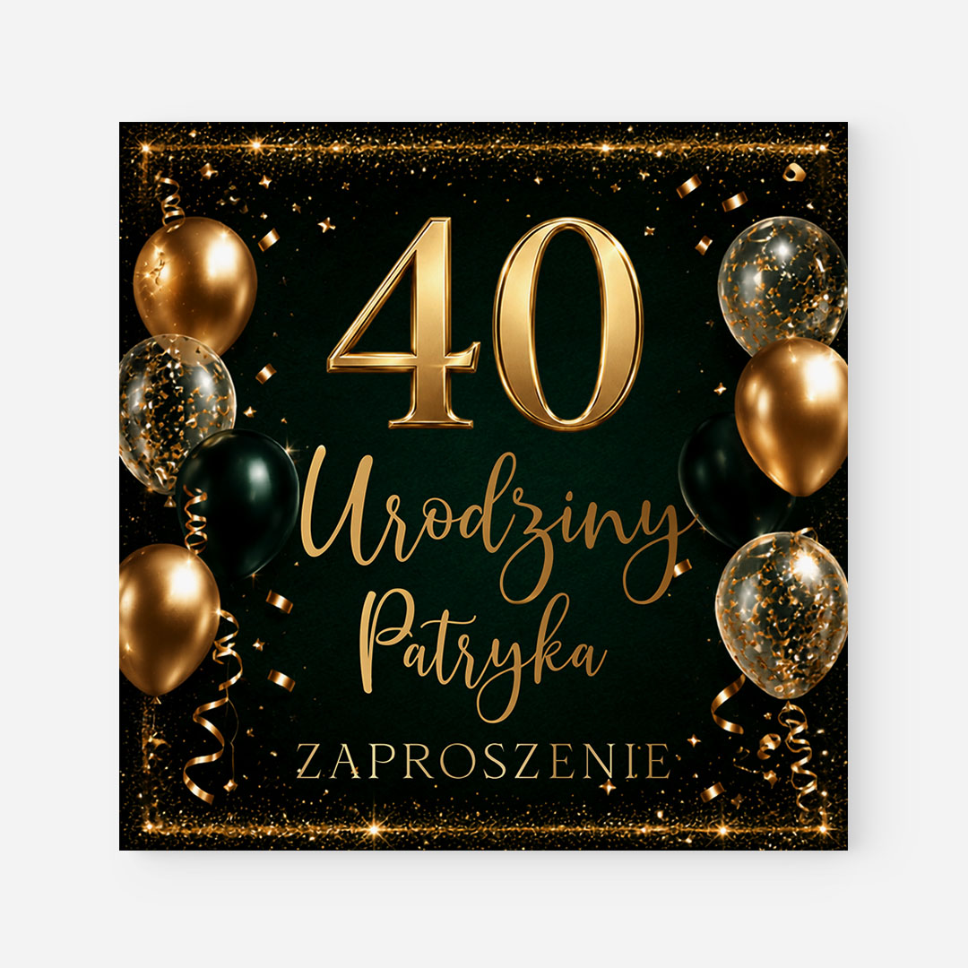Zielono-złote zaproszenia na 40 urodziny – RT°148