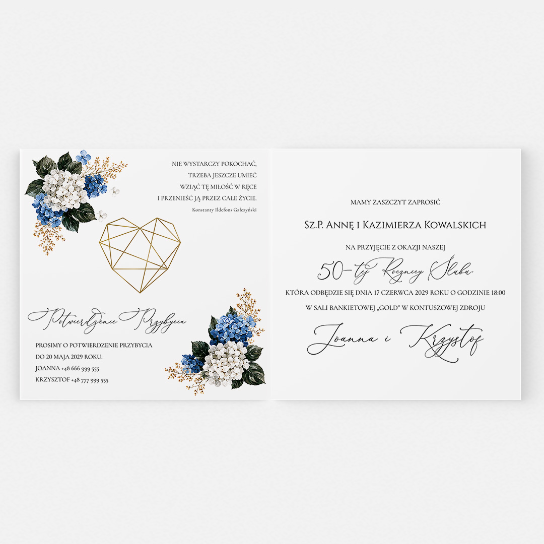 Alternative view of Granatowe personalizowane zaproszenia na 50 rocznicę – TG°628