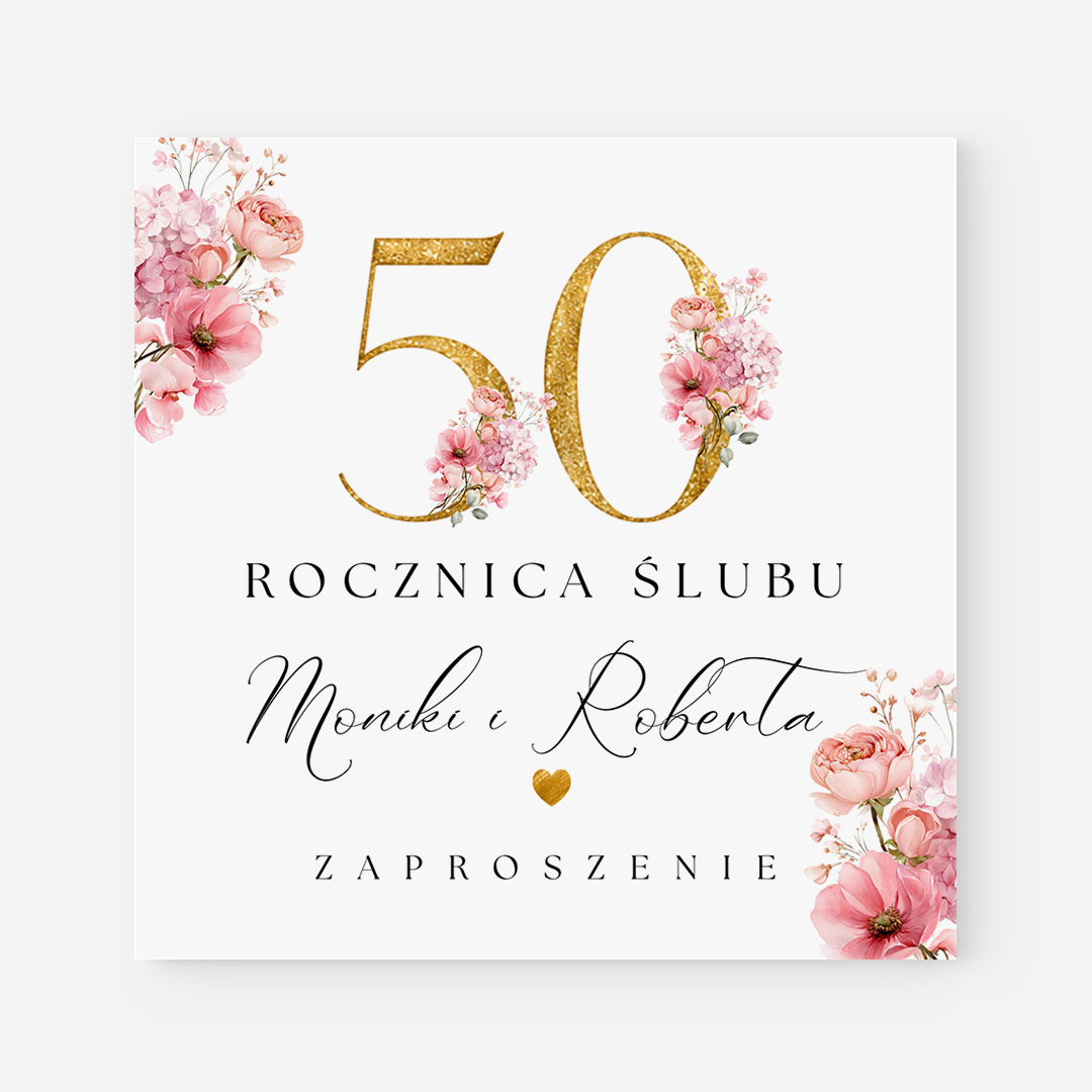 Personalizowane zaproszenie z motywem kwiatów na 50 rocznicę – TG°633