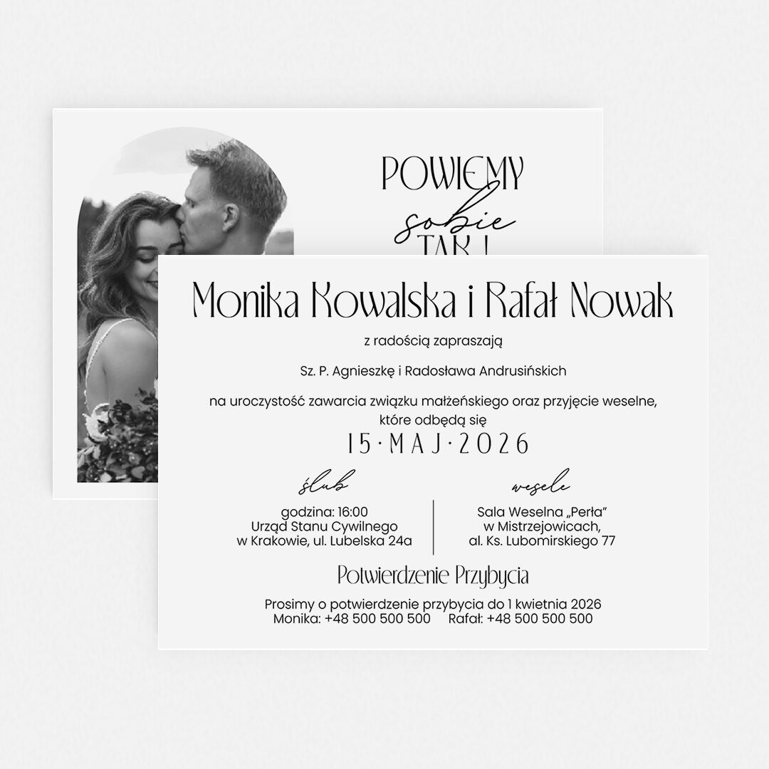 Alternative view of Jednokartkowe zaproszenie ślubne ze zdjęciem - MR°256